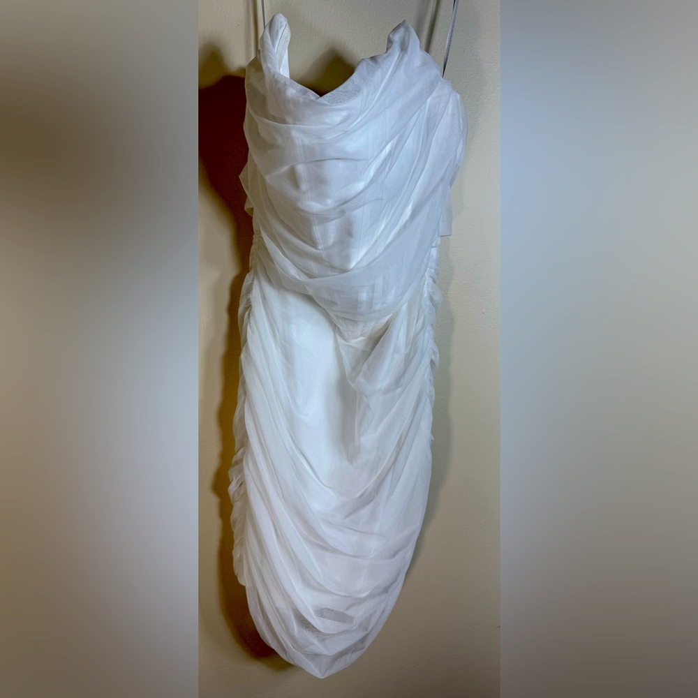 Topshop‎ Strapless Ruched Chiffon White Cocktail Dress Preloved Size Small